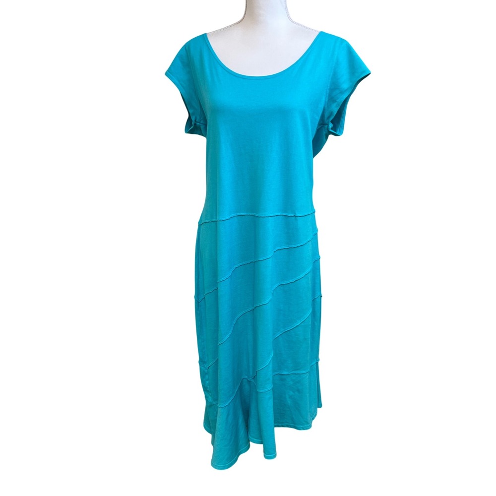 FRESH PRODUCE Sunburst Midi Dress Sz XL Blue‎ Coastal Lagenlook Travel Artsy